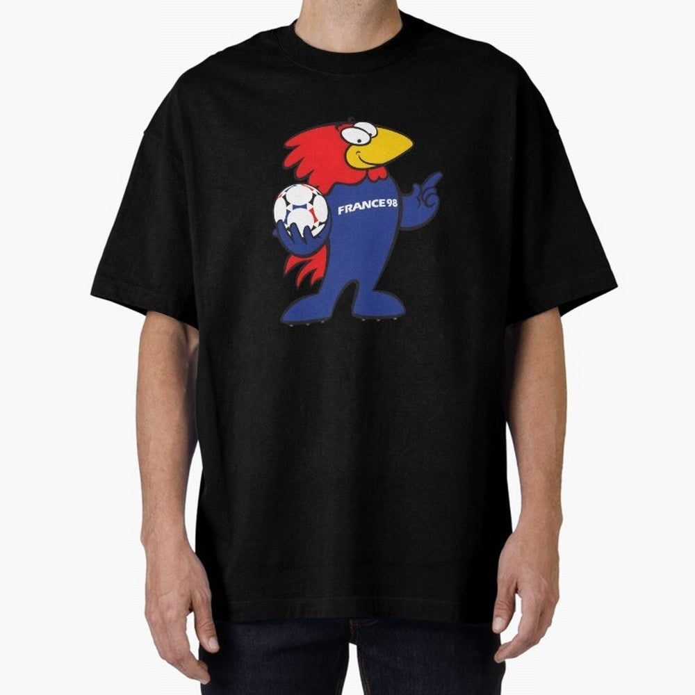 Footix - World Cup 98' Mascote Logo Oversized T-Shirt Support FIFA World Cup 2026 USA Canada Mexico Spirit, Built around Netherlands, Messi, Neymar and Mbappe, Worldwide Fan Energy, Dramatic Goals, Stadium Lights and Championship Celebrations;