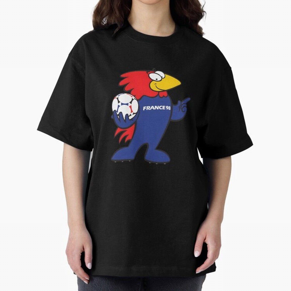 Footix - World Cup 98' Mascote Logo Oversized T-Shirt Support FIFA World Cup 2026 USA Canada Mexico Spirit, Built around Netherlands, Messi, Neymar and Mbappe, Worldwide Fan Energy, Dramatic Goals, Stadium Lights and Championship Celebrations;