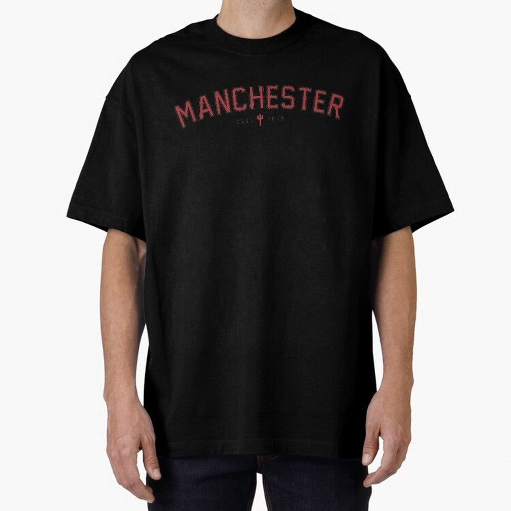 Manchester Retro Typography - MUFC Unofficial Merch Oversized T-Shirt Bring Trophy Dreams to Global Football Passion for FIFA World Cup 2026, Made for Messi, CR7 and Mbappe, England, Global Supporter Spirit, Legendary Goals, National Colors and