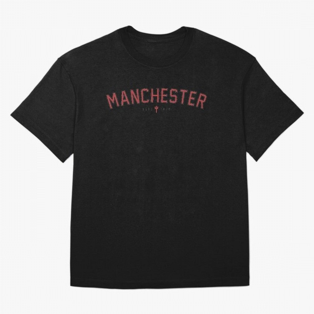 Manchester Retro Typography - MUFC Unofficial Merch Oversized T-Shirt Bring Trophy Dreams to Global Football Passion for FIFA World Cup 2026, Made for Messi, CR7 and Mbappe, England, Global Supporter Spirit, Legendary Goals, National Colors and