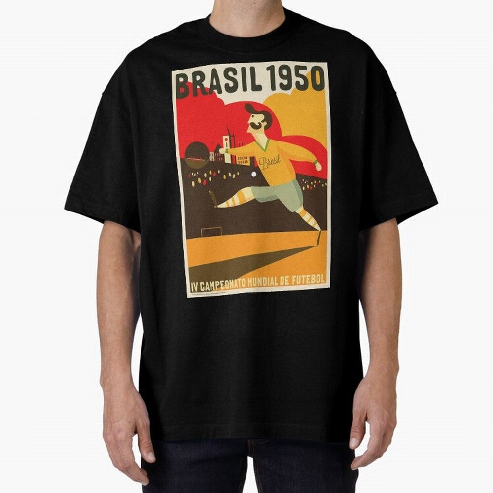 Brasil 1950 World Cup Oversized T-Shirt Bring Global Football Passion for FIFA World Cup 2026 Group Stage, Connected to CR7 and Messi, Argentina and Brazil, Match Day Excitement, Supporter Culture, Golden Goals and Global Football Passion; Made for