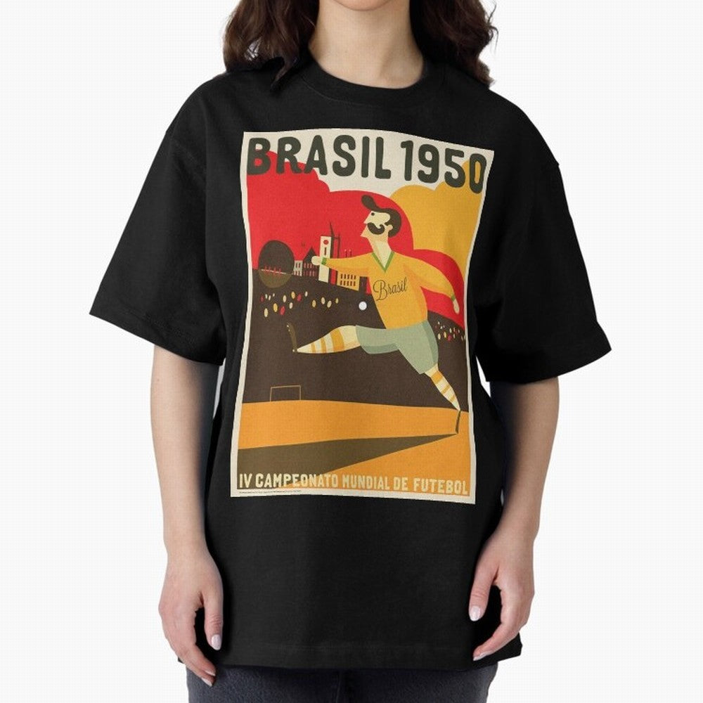 Brasil 1950 World Cup Oversized T-Shirt Bring Global Football Passion for FIFA World Cup 2026 Group Stage, Connected to CR7 and Messi, Argentina and Brazil, Match Day Excitement, Supporter Culture, Golden Goals and Global Football Passion; Made for