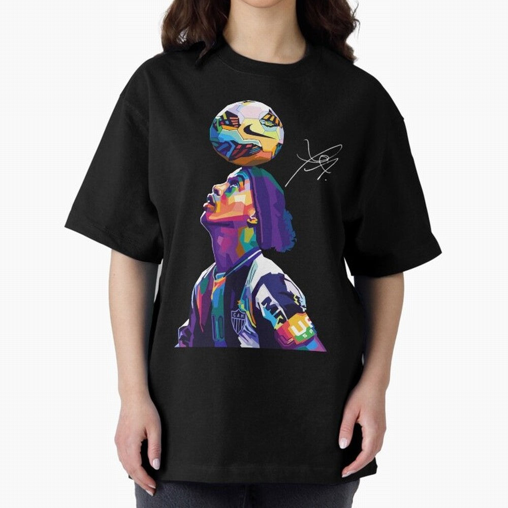 Ronaldinho Wpap Pop Art Oversized T-Shirt Capture Stadium Memories from FIFA World Cup 2026 USA Canada Mexico for Fans of Messi and England and Germany, Bringing Game Day Rituals, Football Legends, Country Pride and the Road to the Final; Made for