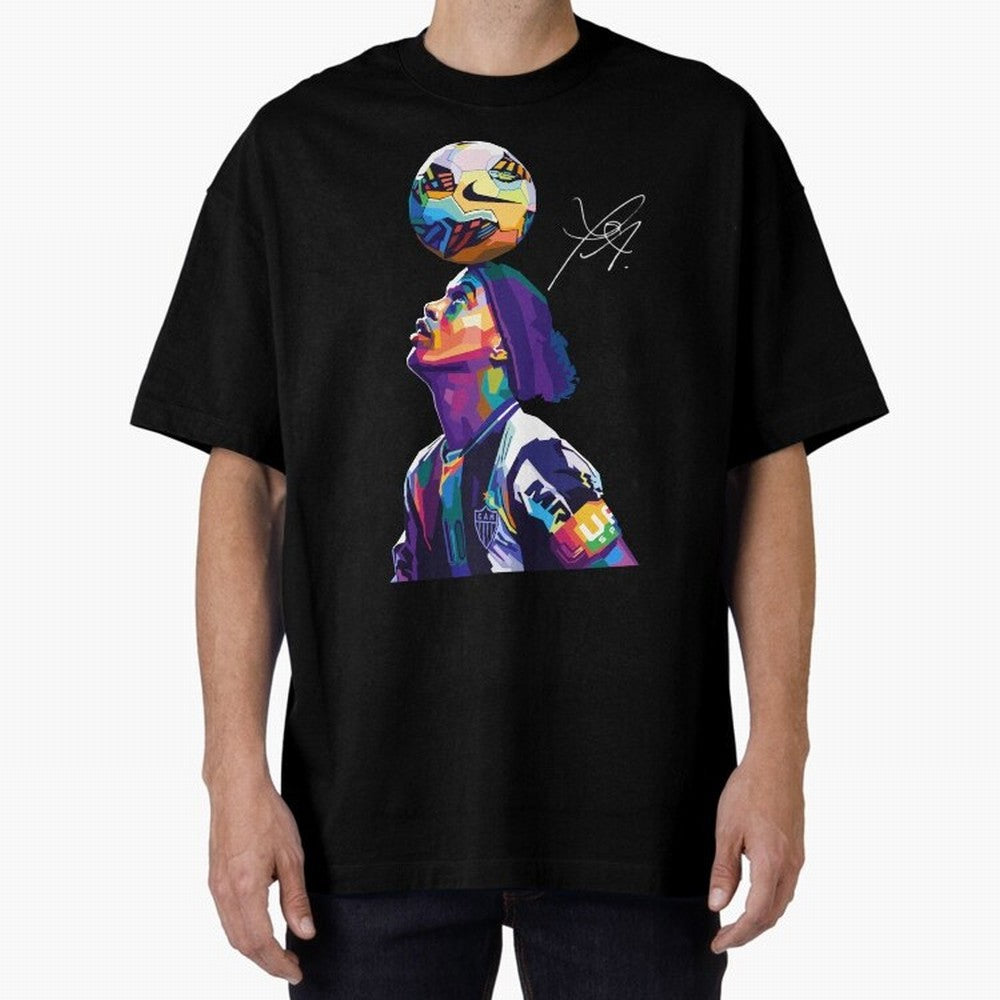 Ronaldinho Wpap Pop Art Oversized T-Shirt Capture Stadium Memories from FIFA World Cup 2026 USA Canada Mexico for Fans of Messi and England and Germany, Bringing Game Day Rituals, Football Legends, Country Pride and the Road to the Final; Made for