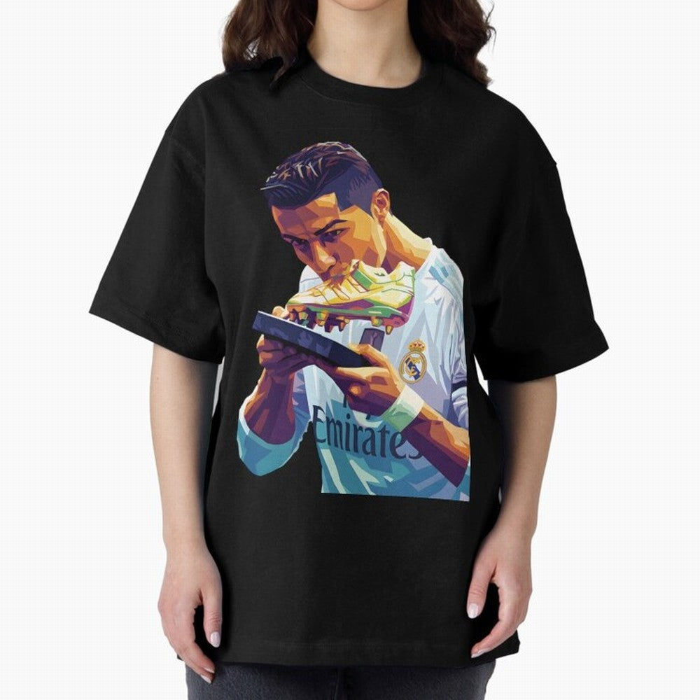 Ronaldo pop art Oversized T-Shirt Remember Iconic Moments from the FIFA World Cup 2026 USA Canada Mexico Journey through Mbappe Highlights, Netherlands Pride, Championship Spirit, Famous Goals, Roaring Crowds and International Football Unity;
