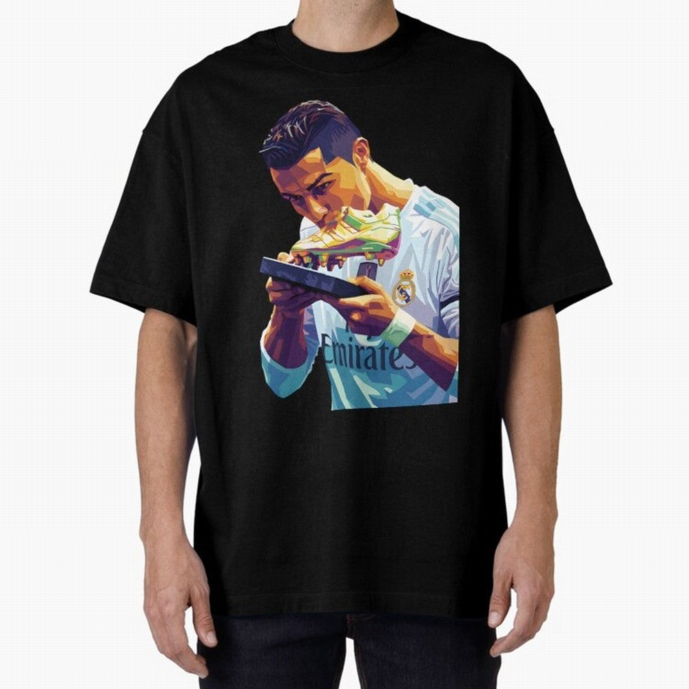 Ronaldo pop art Oversized T-Shirt Remember Iconic Moments from the FIFA World Cup 2026 USA Canada Mexico Journey through Mbappe Highlights, Netherlands Pride, Championship Spirit, Famous Goals, Roaring Crowds and International Football Unity;