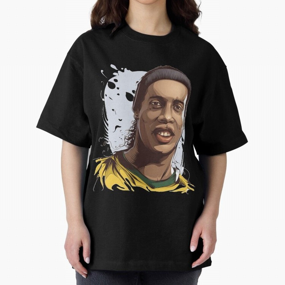 Illustration Ronaldinho Art Oversized T-Shirt Relive the Noise and Pride of FIFA World Cup 2026 USA Canada Mexico Spirit, with England, France and Netherlands, Messi and Cristiano Ronaldo, Football Passion, Legendary Performances, Festival Vibes