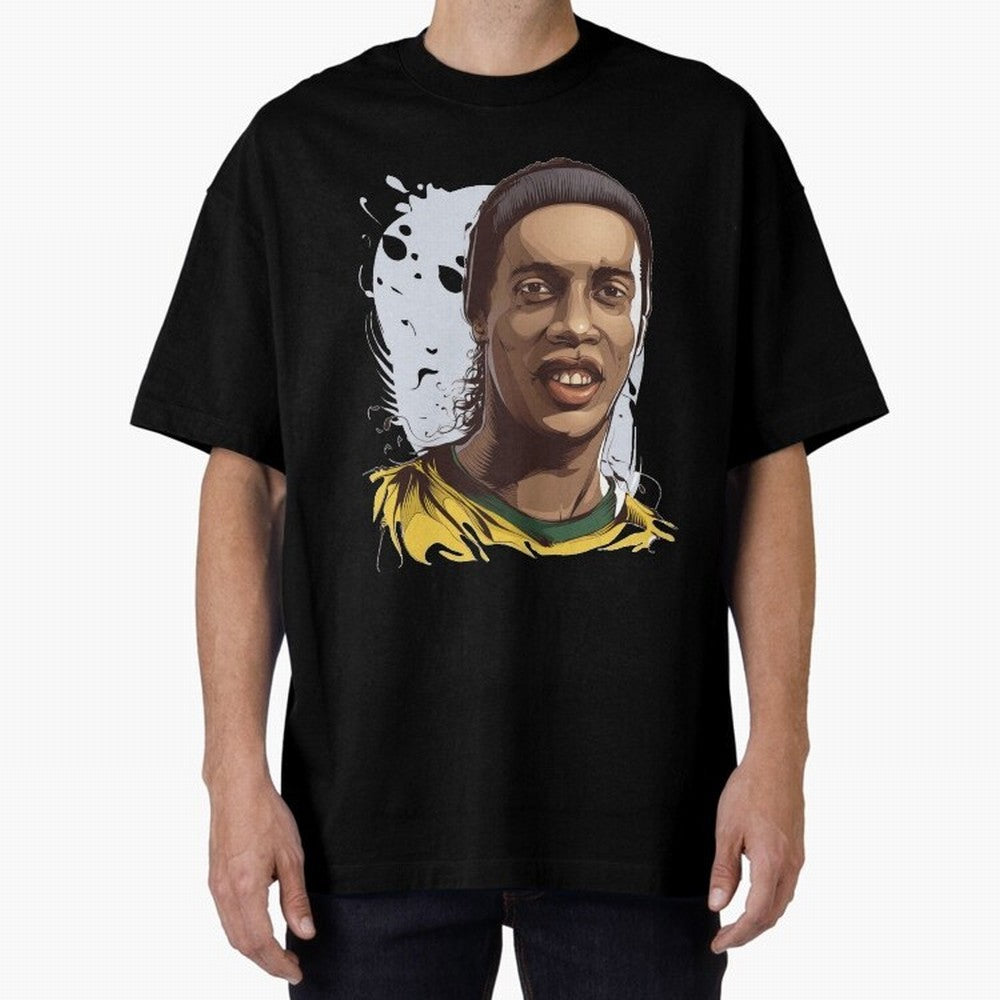 Illustration Ronaldinho Art Oversized T-Shirt Relive the Noise and Pride of FIFA World Cup 2026 USA Canada Mexico Spirit, with England, France and Netherlands, Messi and Cristiano Ronaldo, Football Passion, Legendary Performances, Festival Vibes
