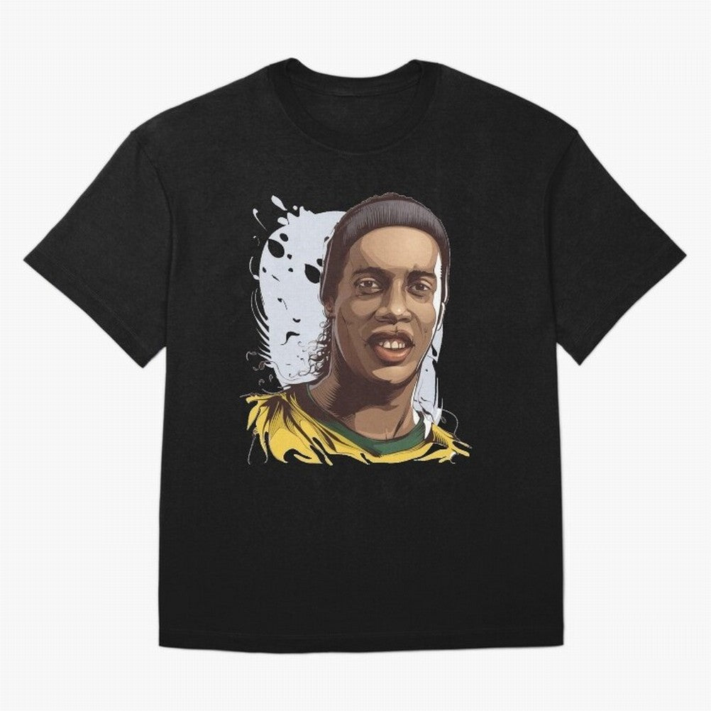 Illustration Ronaldinho Art Oversized T-Shirt Relive the Noise and Pride of FIFA World Cup 2026 USA Canada Mexico Spirit, with England, France and Netherlands, Messi and Cristiano Ronaldo, Football Passion, Legendary Performances, Festival Vibes