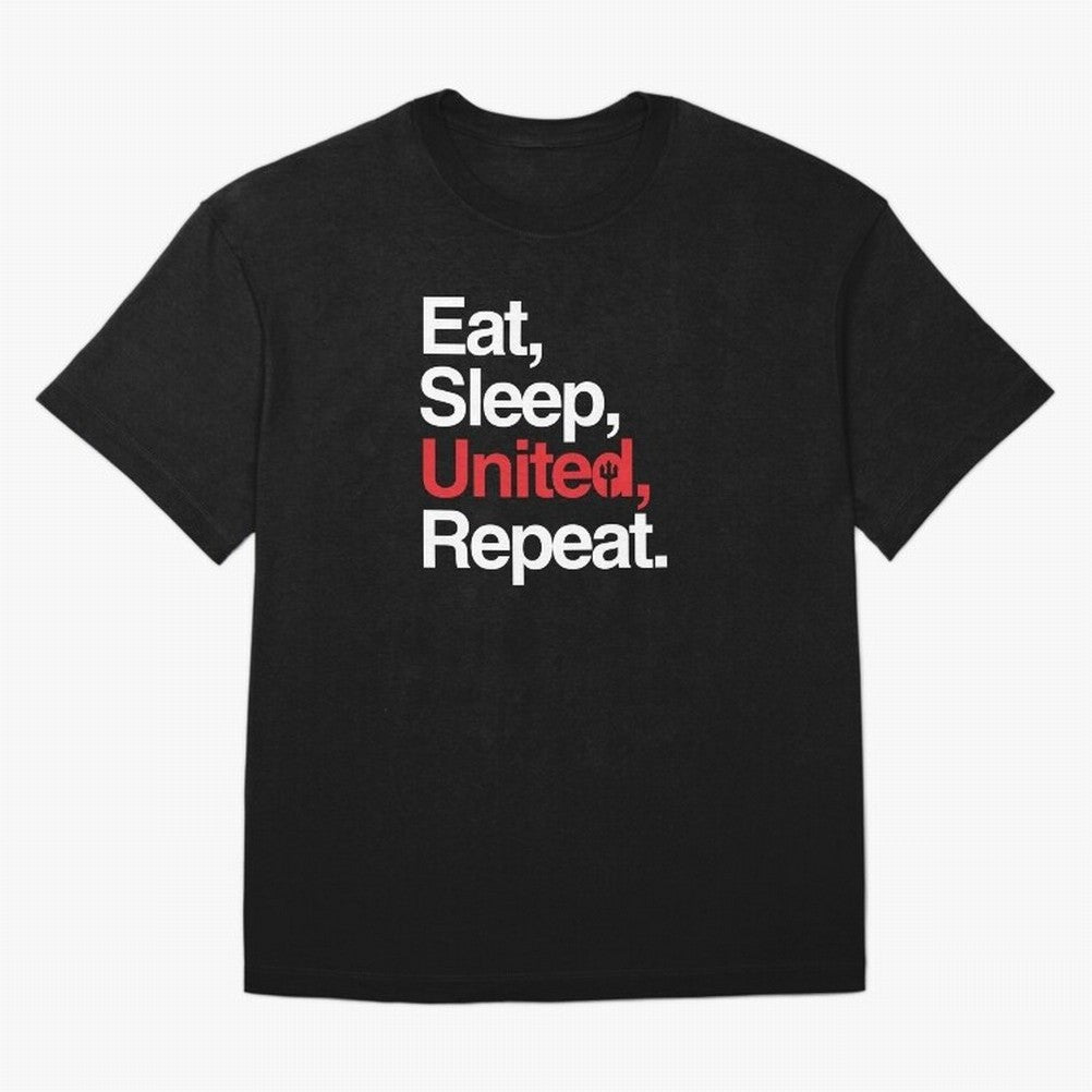 Eat, Sleep, United, Repeat - Funny Manchester United Quote Oversized T-Shirt Stand Proud for FIFA World Cup 2026 Inspired by Cristiano Ronaldo, Argentina, France and Brazil Energy, Goal Celebration Energy, Supporter Heritage, Football Icons and