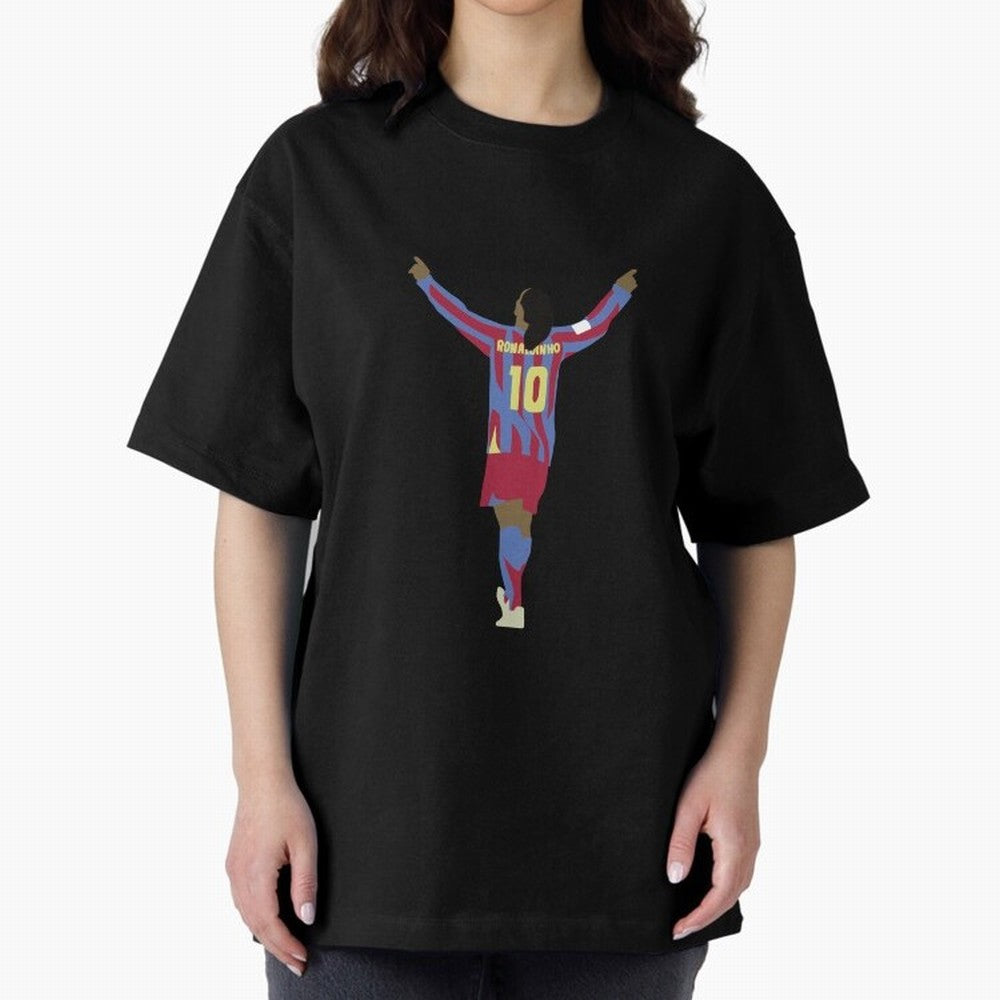 Ronaldinho FC Barcelona Oversized T-Shirt Celebrate Golden Goal Energy in FIFA World Cup 2026 Group Stage for Fans of Messi, CR7 and Mbappe and Argentina and Brazil, Bringing Stadium Chants, National Pride, Trophy Dreams and Unforgettable Football