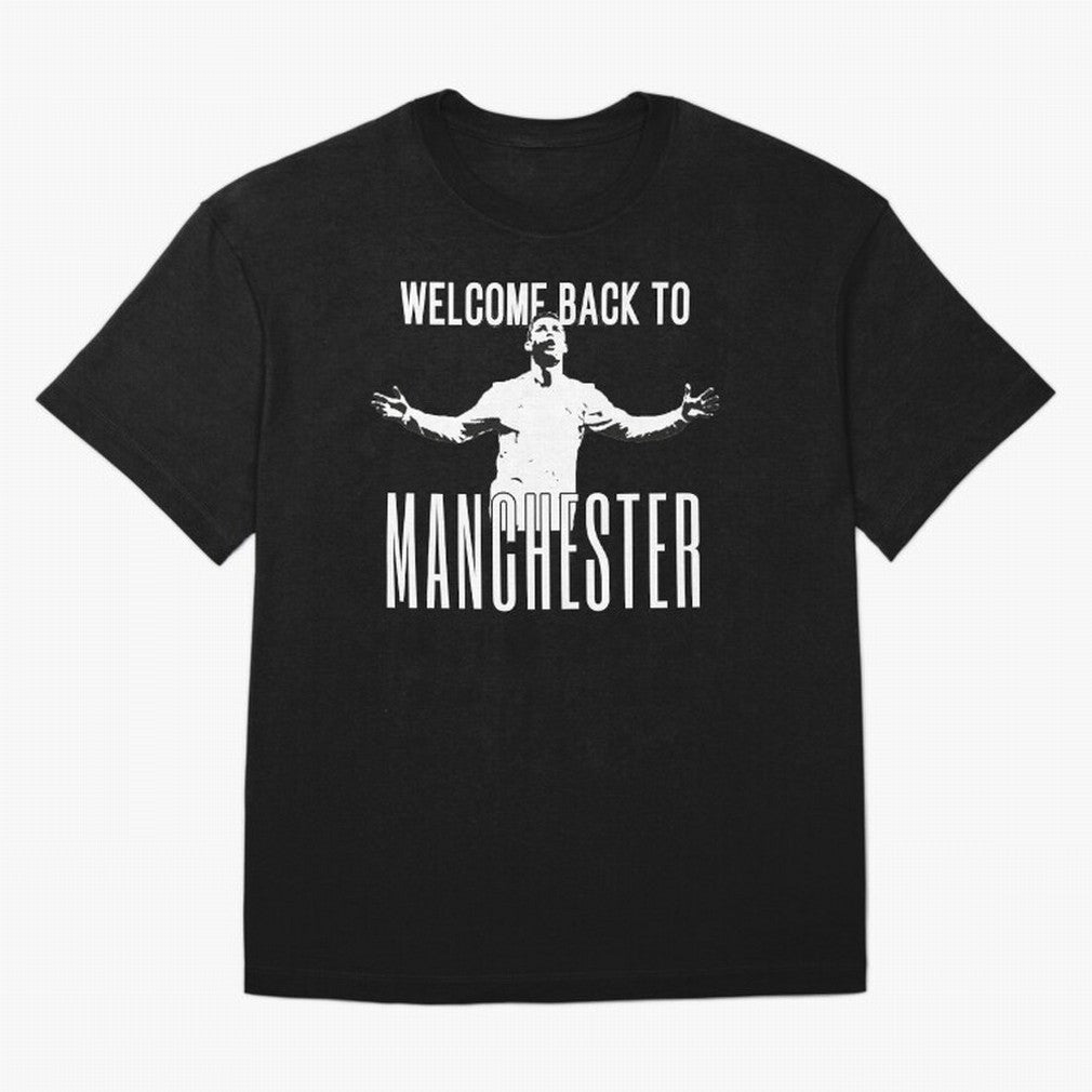 Welcome back to Manchester Ronaldo Oversized T-Shirt Remember Iconic Moments from Match Day Hype around FIFA World Cup 2026 Group Stage, Messi, Neymar and Mbappe, Spain, Worldwide Fan Energy, Dramatic Goals, Stadium Lights and Championship