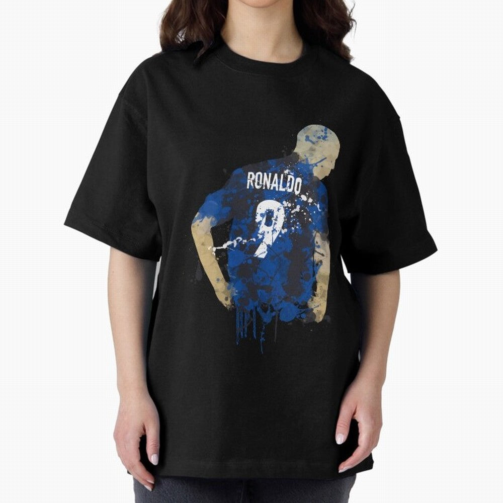 Ronaldo Number 9 Art Oversized T-Shirt Stand Proud for FIFA World Cup 2026 Group Stage Centered on Messi and Cristiano Ronaldo, England, France and Netherlands Energy, Retro Football Energy, Iconic Rivalries, Trophy Chase Drama and Stadium