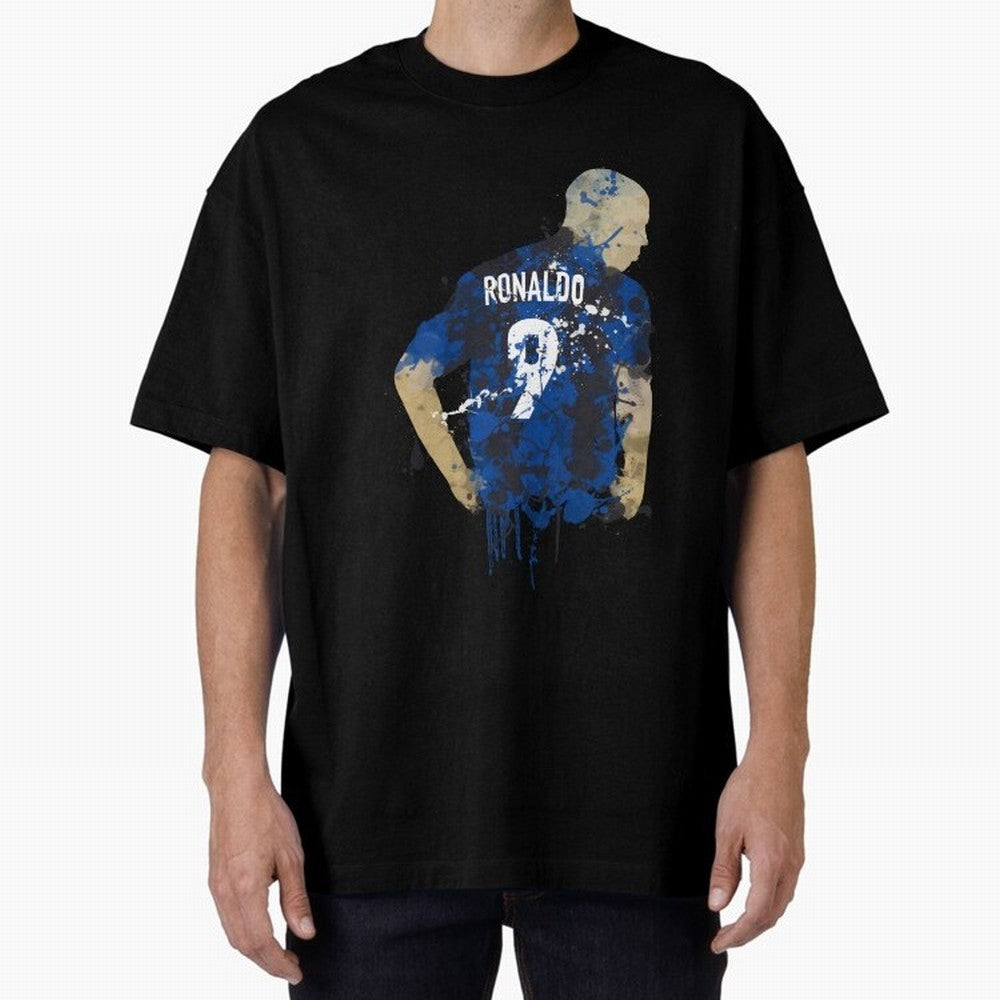Ronaldo Number 9 Art Oversized T-Shirt Stand Proud for FIFA World Cup 2026 Group Stage Centered on Messi and Cristiano Ronaldo, England, France and Netherlands Energy, Retro Football Energy, Iconic Rivalries, Trophy Chase Drama and Stadium