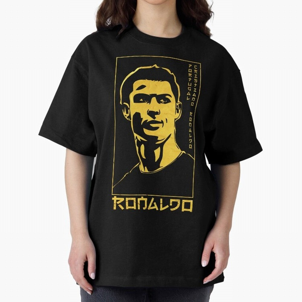 Ronaldo Golden Style Portrait art illustration Oversized T-Shirt Bring Global Tournament Vibes to FIFA World Cup 2026 USA Canada Mexico Connected to Cristiano Ronaldo, Haaland and CR7, France and Portugal Energy, Vintage Soccer Flavor, Modern