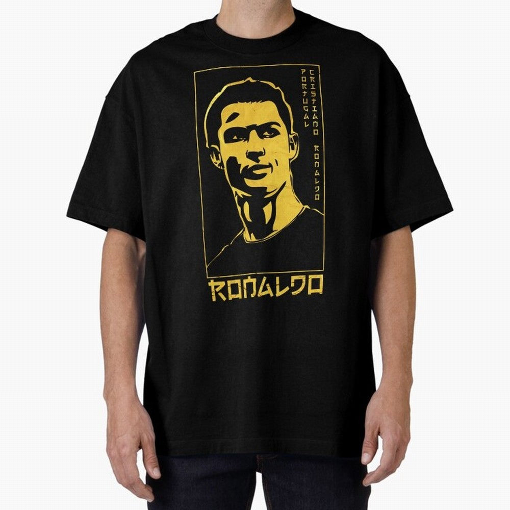 Ronaldo Golden Style Portrait art illustration Oversized T-Shirt Bring Global Tournament Vibes to FIFA World Cup 2026 USA Canada Mexico Connected to Cristiano Ronaldo, Haaland and CR7, France and Portugal Energy, Vintage Soccer Flavor, Modern