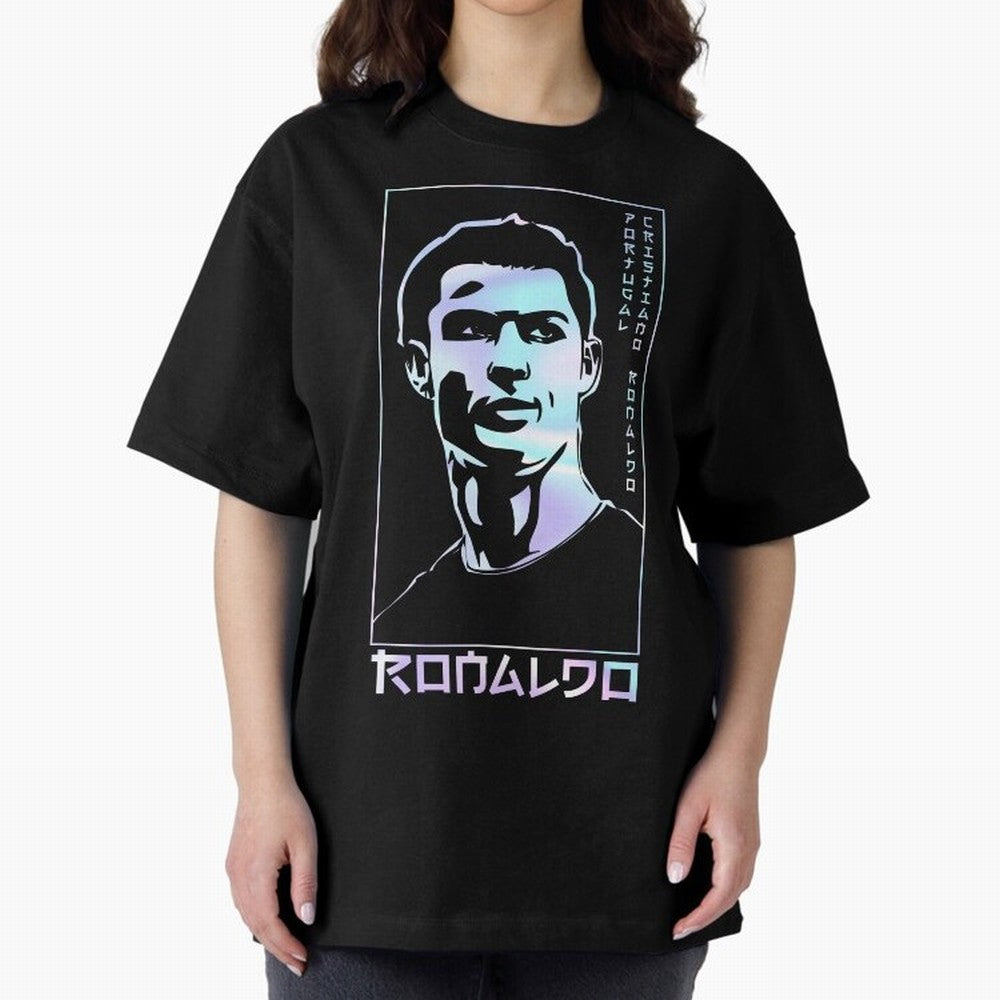 Ronaldo holographic Style Portrait art illustration Oversized T-Shirt Mark Global Football Passion for FIFA World Cup 2026 USA Canada Mexico, Inspired by Messi, Spain and Netherlands, Champion Mindset, Group Stage Buzz, Knockout Tension and