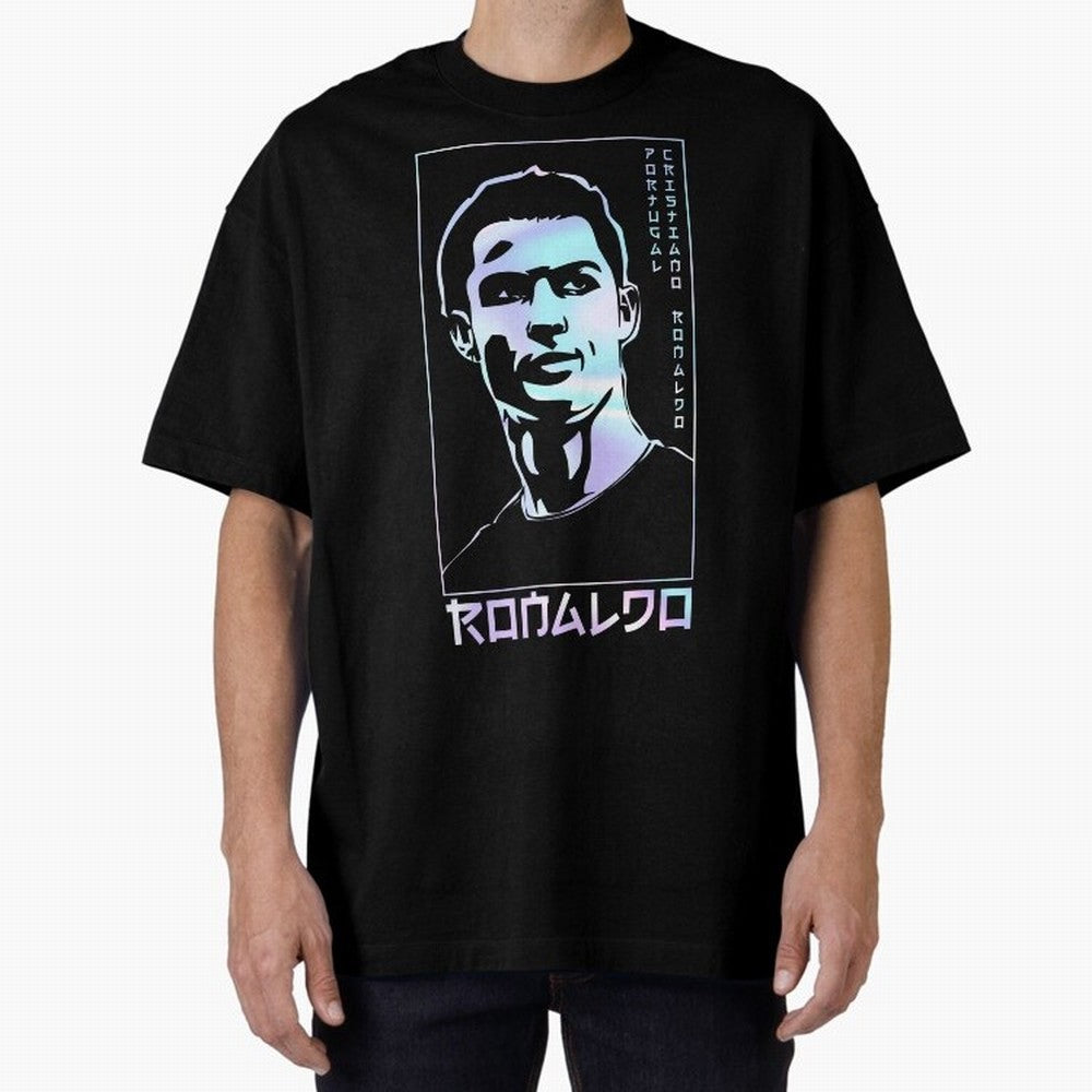Ronaldo holographic Style Portrait art illustration Oversized T-Shirt Mark Global Football Passion for FIFA World Cup 2026 USA Canada Mexico, Inspired by Messi, Spain and Netherlands, Champion Mindset, Group Stage Buzz, Knockout Tension and