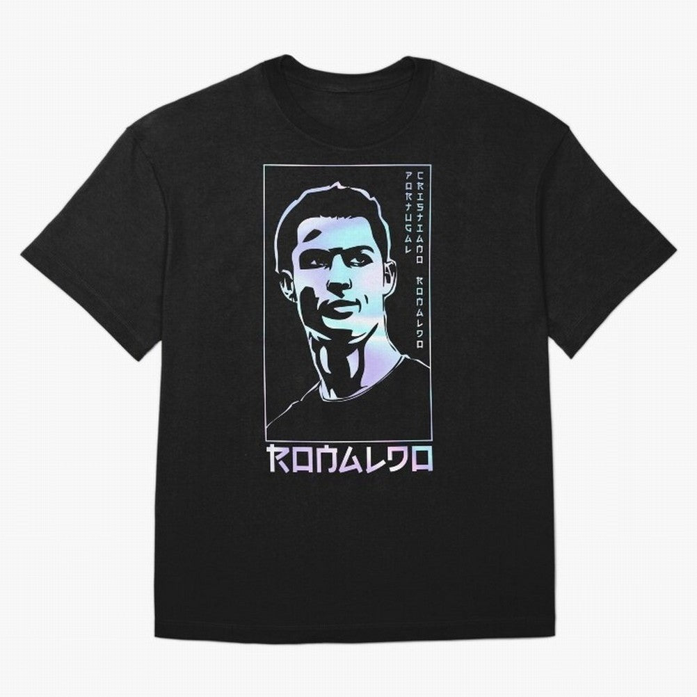 Ronaldo holographic Style Portrait art illustration Oversized T-Shirt Mark Global Football Passion for FIFA World Cup 2026 USA Canada Mexico, Inspired by Messi, Spain and Netherlands, Champion Mindset, Group Stage Buzz, Knockout Tension and