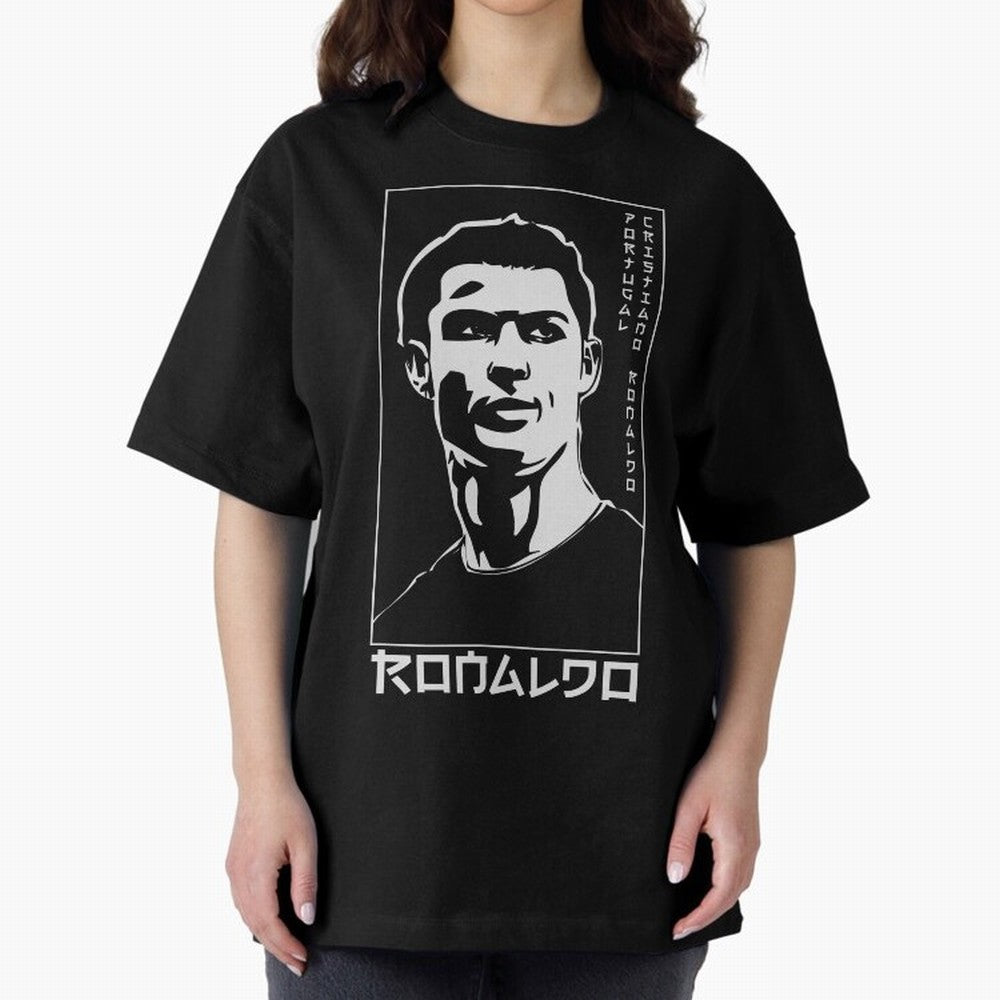 Ronaldo Japanese Style Portrait art illustration Oversized T-Shirt Show Support during Match Day Hype around FIFA World Cup 2026, Haaland and Mbappe, France, Football Passion, Legendary Performances, Festival Vibes and Supporter Community; Perfect