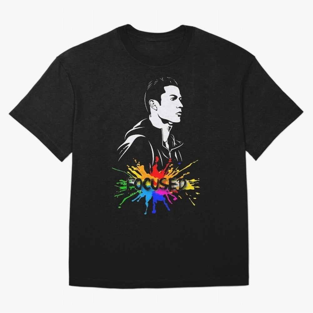Christiano Ronaldo Focused Oversized T-Shirt Feel the Trophy Chase of Match Day Hype around FIFA World Cup 2026 USA Canada Mexico, CR7 and Messi, England, Retro Football Energy, Iconic Rivalries, Trophy Chase Drama and Stadium Atmosphere; Ideal for