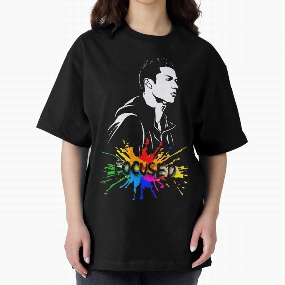Christiano Ronaldo Focused Oversized T-Shirt Feel the Trophy Chase of Match Day Hype around FIFA World Cup 2026 USA Canada Mexico, CR7 and Messi, England, Retro Football Energy, Iconic Rivalries, Trophy Chase Drama and Stadium Atmosphere; Ideal for