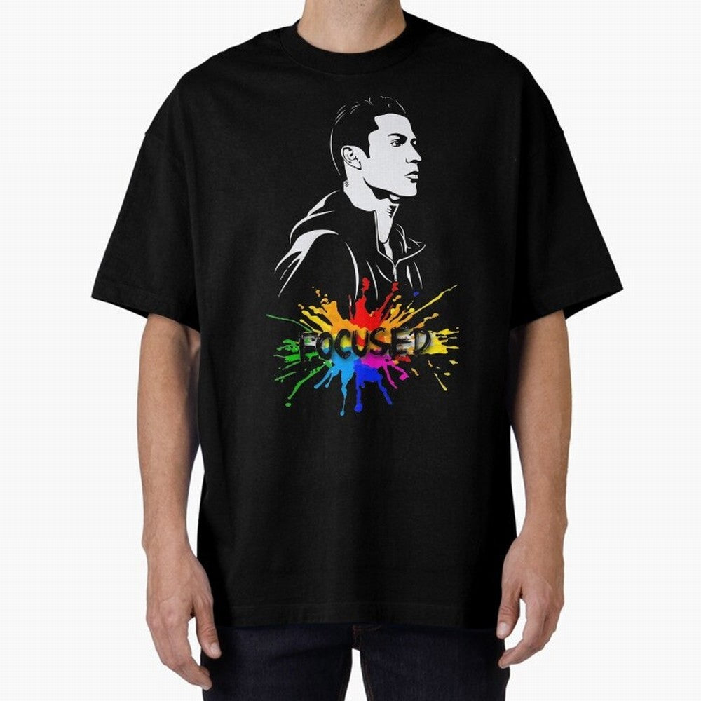 Christiano Ronaldo Focused Oversized T-Shirt Feel the Trophy Chase of Match Day Hype around FIFA World Cup 2026 USA Canada Mexico, CR7 and Messi, England, Retro Football Energy, Iconic Rivalries, Trophy Chase Drama and Stadium Atmosphere; Ideal for