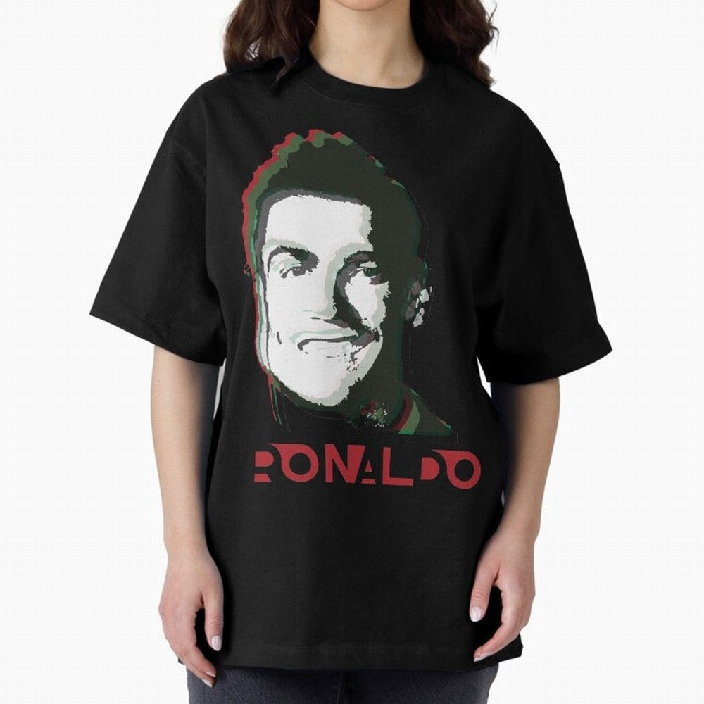 Portugal Football Captain Cristiano Ronaldo 3D Anaglyph Portrait Oversized T-Shirt Celebrate the FIFA World Cup 2026 Journey through Messi, CR7 and Mbappe Highlights, Germany Pride, Supporter Pride, Iconic Celebrations, Legendary Names and Global