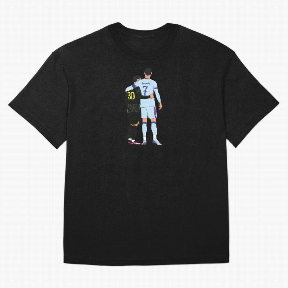 Messi and Ronaldo Reunion Illustration Oversized T-Shirt Represent Fans Who Live for Global Football Passion for FIFA World Cup 2026, Capturing CR7, Germany, Football History, Final Match Energy, Crowd Noise and Once in a Lifetime Moments; Perfect