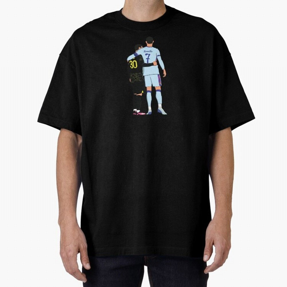 Messi and Ronaldo Reunion Illustration Oversized T-Shirt Represent Fans Who Live for Global Football Passion for FIFA World Cup 2026, Capturing CR7, Germany, Football History, Final Match Energy, Crowd Noise and Once in a Lifetime Moments; Perfect