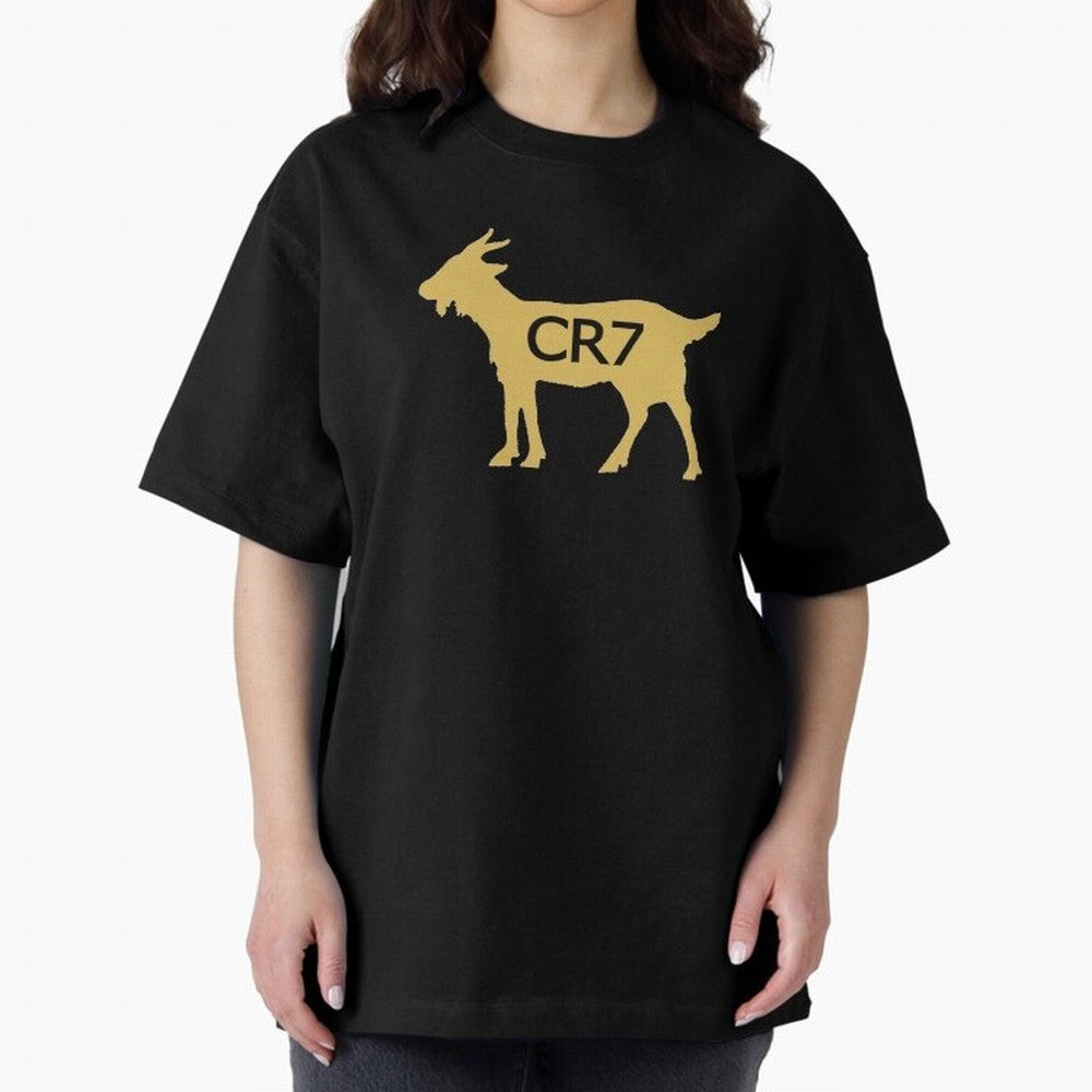 CR7 GOAT Gold Oversized T-Shirt Represent the Passion of Match Day Hype around FIFA World Cup 2026 Group Stage, Messi, France and Portugal, Stadium Chants, National Pride, Trophy Dreams and Unforgettable Football Memories; Perfect for Supporters