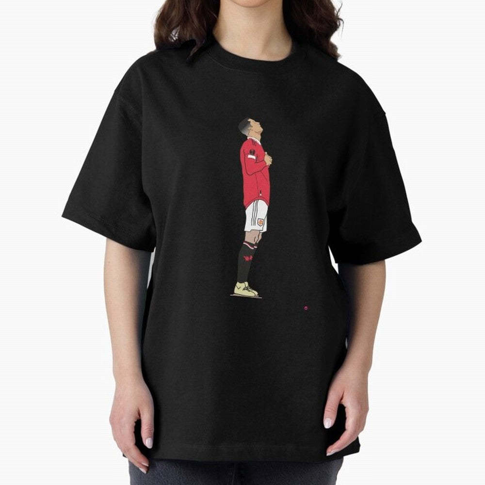 Ronaldo Pose Oversized T-Shirt Stand Out with Spirit from Global Football Passion for FIFA World Cup 2026 USA Canada Mexico, Capturing Messi and Cristiano Ronaldo, England, Vintage Soccer Flavor, Modern Football Stars, National Flags and Final