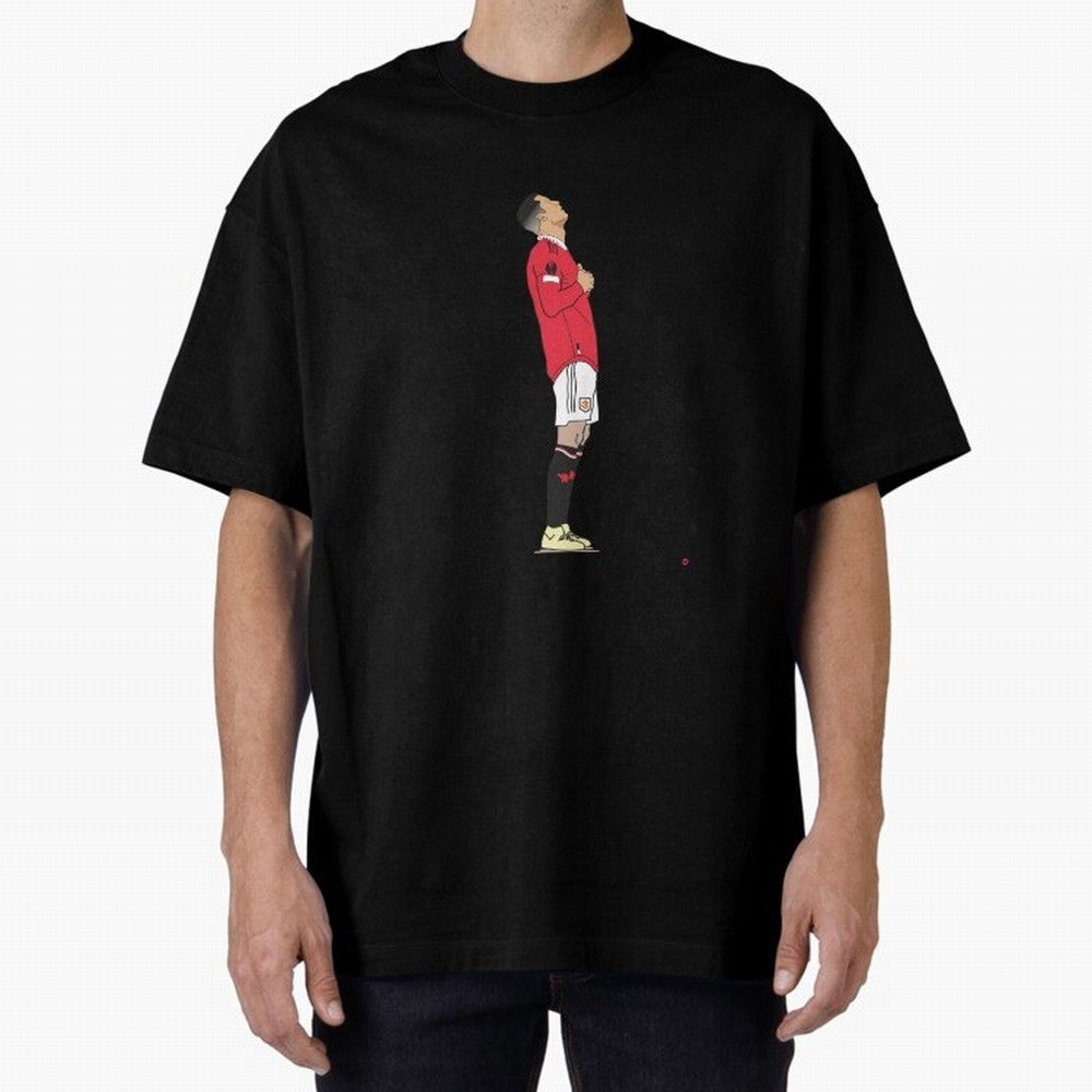 Ronaldo Pose Oversized T-Shirt Stand Out with Spirit from Global Football Passion for FIFA World Cup 2026 USA Canada Mexico, Capturing Messi and Cristiano Ronaldo, England, Vintage Soccer Flavor, Modern Football Stars, National Flags and Final