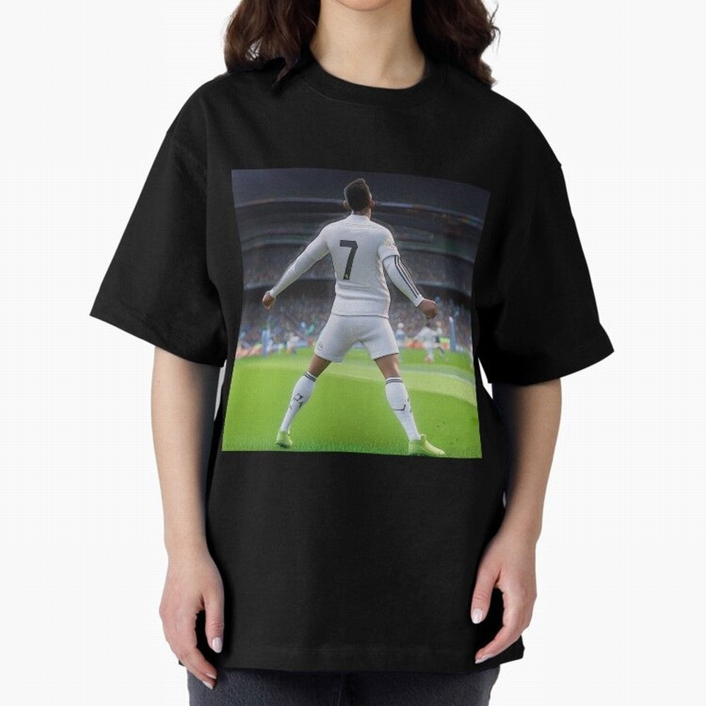 Ronaldo caricature Oversized T-Shirt Back Your Heroes with FIFA World Cup 2026 Group Stage Highlighting Messi, CR7 and Mbappe, England Energy, Supporter Pride, Iconic Celebrations, Legendary Names and Global Match Day Energy; Ideal for Fans Who