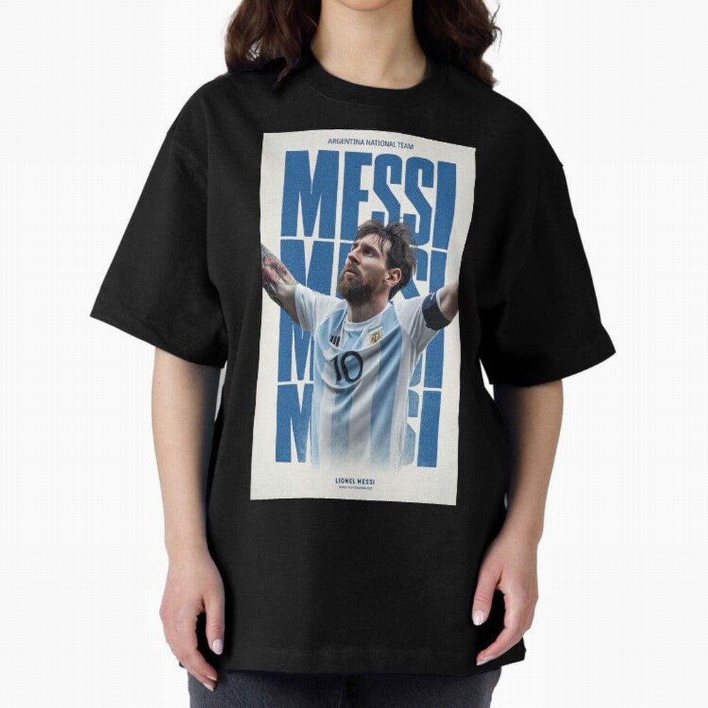 Messi Champion Graphic Oversized T-Shirt Showcase the FIFA World Cup 2026 Group Stage Journey through Cristiano Ronaldo Highlights, England Pride, Soccer Culture, Superstar Moments, National Team Dreams and Competitive Fire; Ideal for Football