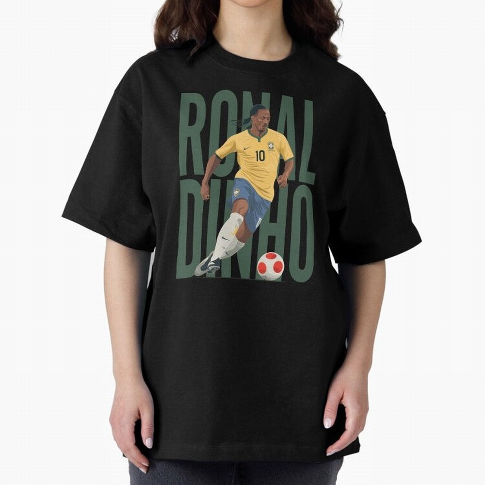 Ronaldinho Gaucho in action Minimalist Graphic Oversized T-Shirt Make Game Day About FIFA World Cup 2026 Spirit, Connected to Argentina and Brazil, Messi, Champion Mindset, Group Stage Buzz, Knockout Tension and Passionate Fan Culture; Ideal for