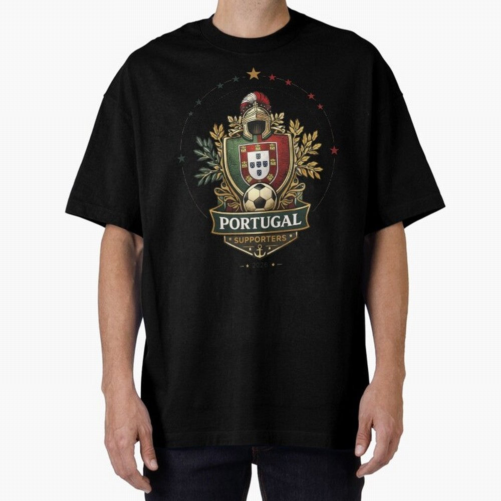 Portugal 2026 Football Crest ¨C Portuguese Soccer Supporters Pride Design Oversized T-Shirt Show Passion for the Stars of Global Football Passion for FIFA World Cup 2026, Capturing Messi, Argentina and Brazil, Game Day Rituals, Football Legends,