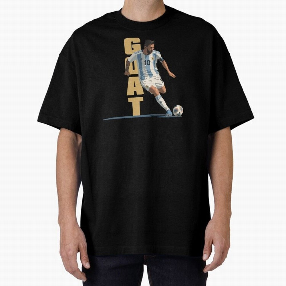 Messi in action GOAT Minimalist Graphic Oversized T-Shirt Honor the Beautiful Game during Global Football Passion for FIFA World Cup 2026, Filled with CR7 and Messi, Brazil, Portugal and Argentina, Championship Spirit, Famous Goals, Roaring Crowds