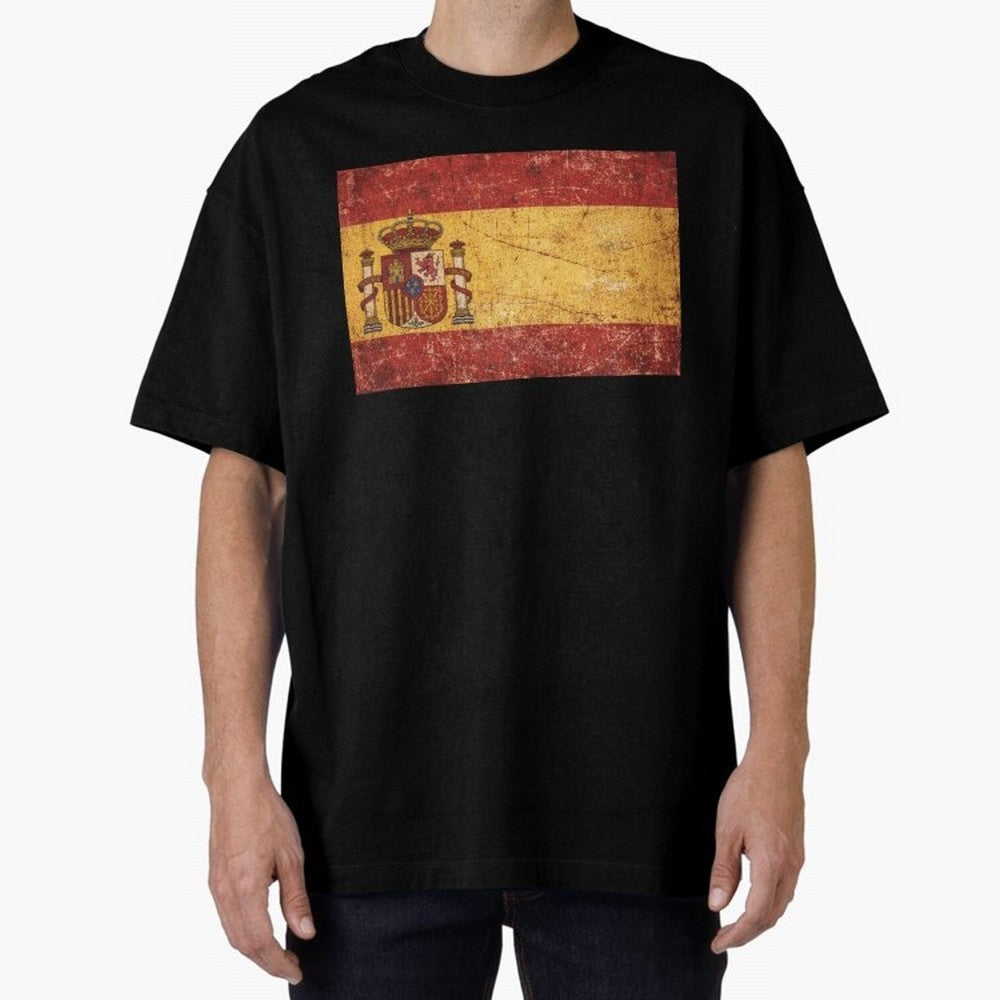 Vintage Distressed Spanish Flag Oversized T-Shirt Bring International Match Energy to Match Day Hype around FIFA World Cup 2026 USA Canada Mexico, CR7 and Messi, Netherlands, Stadium Memories, Football Loyalty, International Chants and Championship