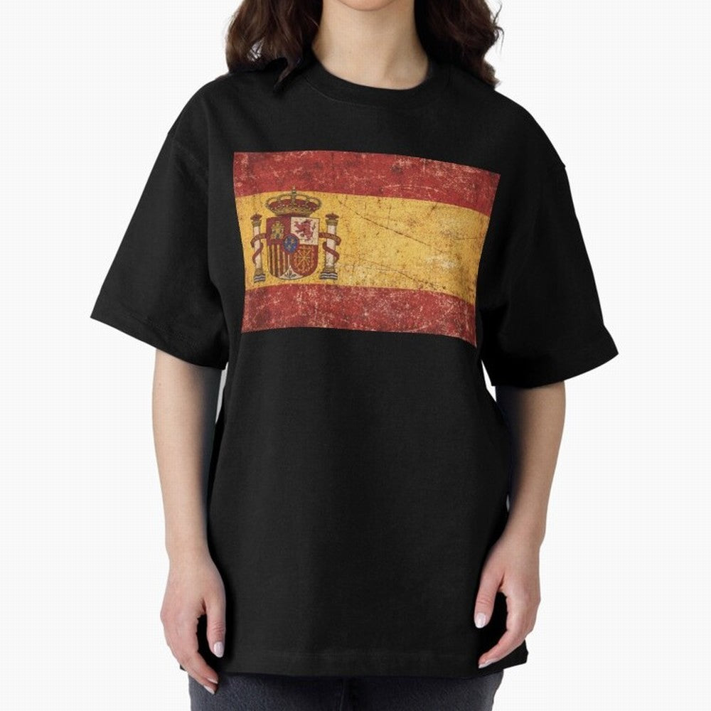 Vintage Distressed Spanish Flag Oversized T-Shirt Bring International Match Energy to Match Day Hype around FIFA World Cup 2026 USA Canada Mexico, CR7 and Messi, Netherlands, Stadium Memories, Football Loyalty, International Chants and Championship