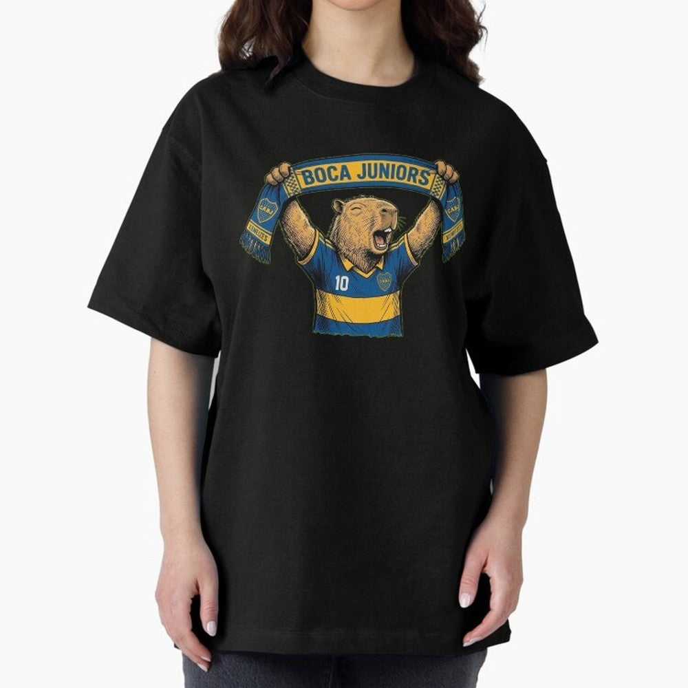 Capybara Boca Juniors Fan ¨C Funny Soccer Sticker Oversized T-Shirt Celebrate Unforgettable Nights in Match Day Hype around FIFA World Cup 2026 Group Stage, Haaland and Mbappe, Argentina, Worldwide Fan Energy, Dramatic Goals, Stadium Lights and