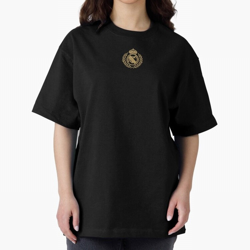 REAL MADRID GOLDEN EMBROIDERY Oversized T-Shirt Capture Stadium Memories from Global Football Passion for FIFA World Cup 2026 Group Stage, Made for Mbappe and Neymar, England, Stadium Memories, Football Loyalty, International Chants and