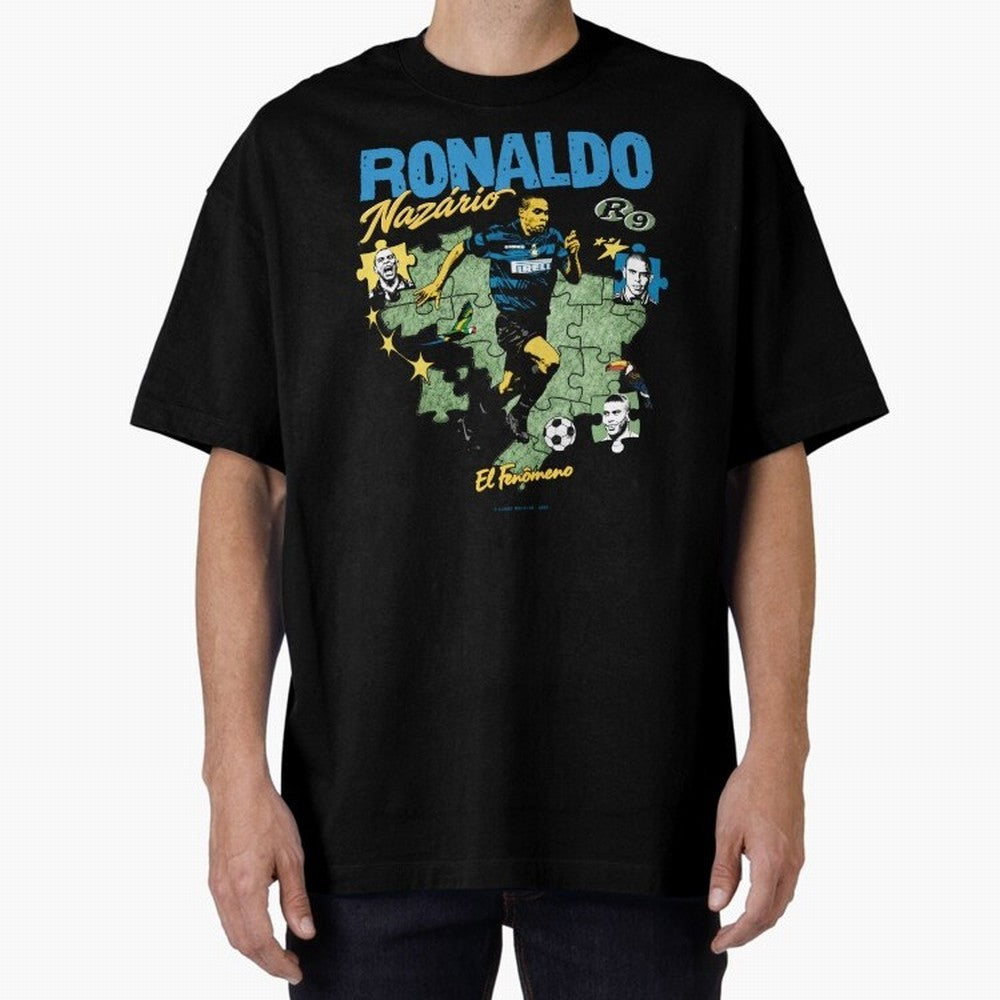 R9 Ronaldo Nazario Retro Brazil Soccer Oversized T-Shirt Follow the Road to Global Football Passion for FIFA World Cup 2026 Group Stage, Inspired by Haaland, England, Goal Celebration Energy, Supporter Heritage, Football Icons and Worldwide