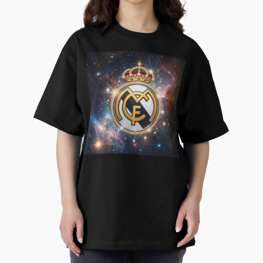 The Real Madrid Galaxy Oversized T-Shirt Create FIFA World Cup 2026 Group Stage Spirit, Inspired by Portugal, Spain and Germany, Mbappe and Neymar, Sports Nostalgia, International Competition, Famous Players and Unforgettable Victories; Created for