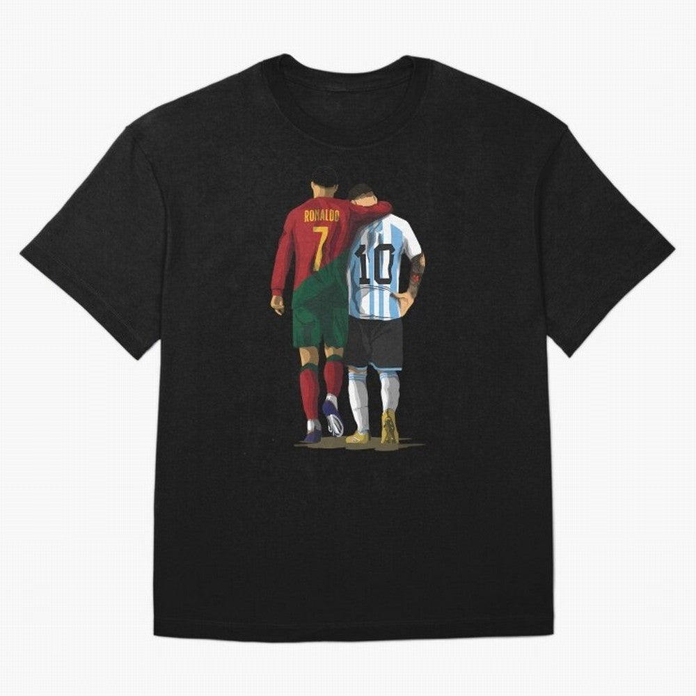 Messi Ronaldo Chit Chat Illustration Oversized T-Shirt Turn Football Passion into FIFA World Cup 2026 Group Stage Spirit, Inspired by France, Cristiano Ronaldo, Haaland and CR7, Sports Nostalgia, International Competition, Famous Players and
