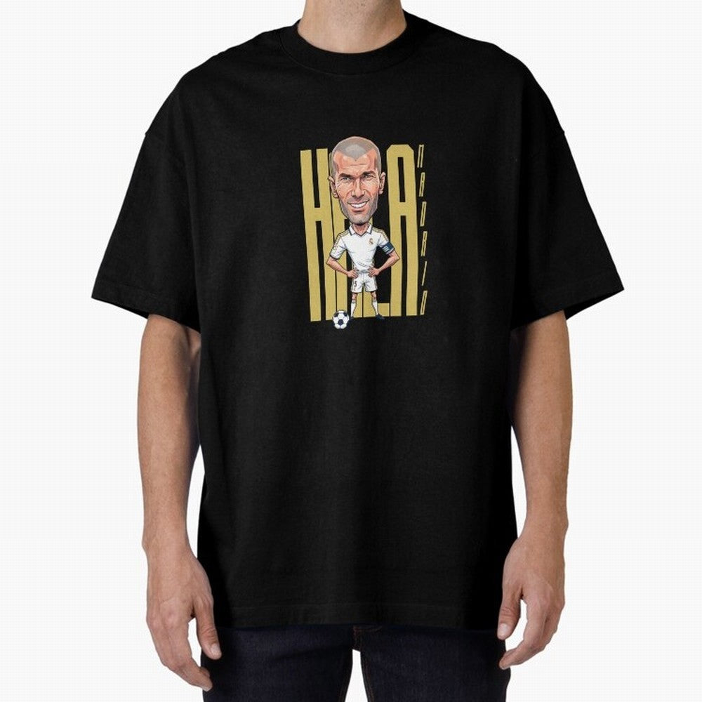 Caricature of Zin¨¦dine Zidane Hala Madrid Oversized T-Shirt Celebrate Football Heritage in FIFA World Cup 2026 USA Canada Mexico for Fans of Neymar, Haaland and Cristiano Ronaldo and Brazil, Bringing Soccer Culture, Superstar Moments, National