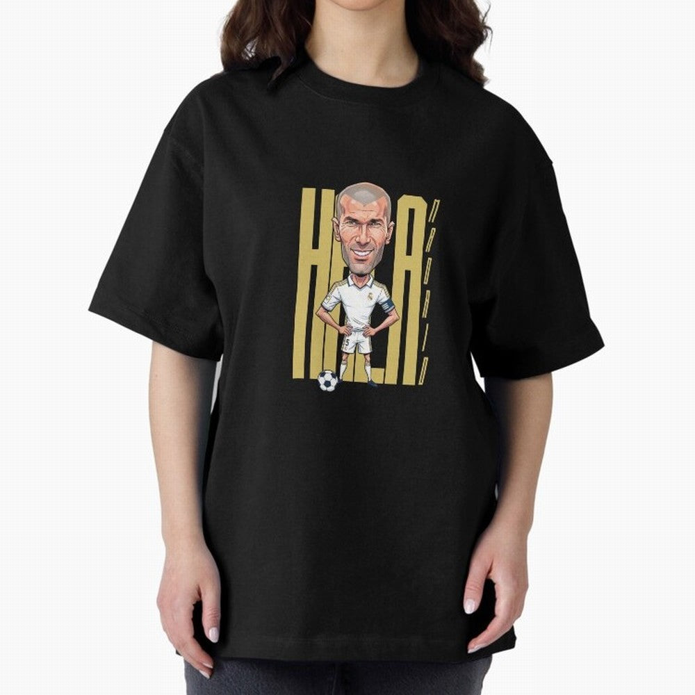 Caricature of Zin¨¦dine Zidane Hala Madrid Oversized T-Shirt Celebrate Football Heritage in FIFA World Cup 2026 USA Canada Mexico for Fans of Neymar, Haaland and Cristiano Ronaldo and Brazil, Bringing Soccer Culture, Superstar Moments, National