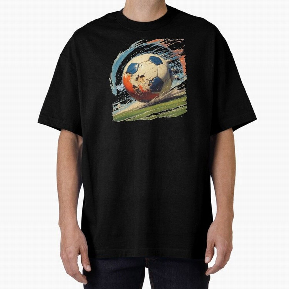 Soccer Ball in Fight Oversized T-Shirt Celebrate Football Heritage in Global Football Passion for FIFA World Cup 2026, Inspired by Messi, Argentina, Sports Nostalgia, International Competition, Famous Players and Unforgettable Victories; Ideal for