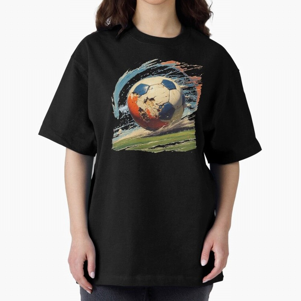 Soccer Ball in Fight Oversized T-Shirt Celebrate Football Heritage in Global Football Passion for FIFA World Cup 2026, Inspired by Messi, Argentina, Sports Nostalgia, International Competition, Famous Players and Unforgettable Victories; Ideal for