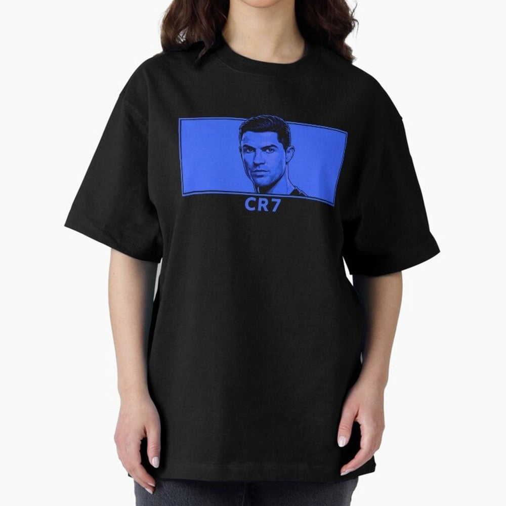 Ronaldo CR7 Blue Vector Portrait - Pop Comic Oversized T-Shirt Celebrate the Magic of the FIFA World Cup 2026 USA Canada Mexico Journey through Mbappe and Neymar Highlights, France and Portugal Pride, Football Passion, Legendary Performances,